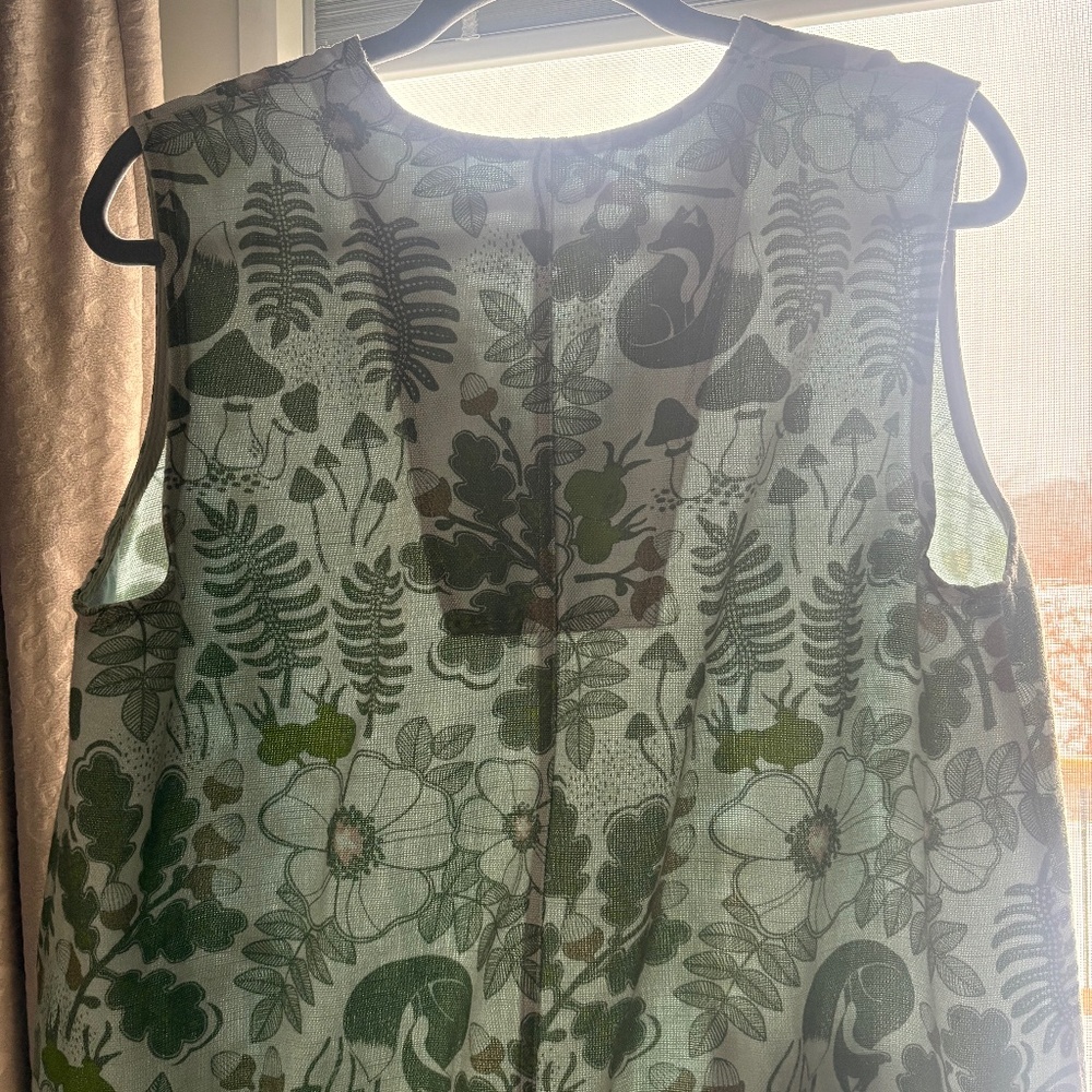 Gudrun Sjoden Linen Blend Green Mushroom Print Sleeveless VNeck Dress Women's M - Picture 6 of 10